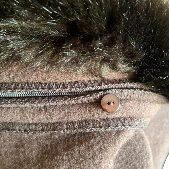 Linda Lundström Wool Laparka Brown Faux Fur Coat XL Vintage - Picture 11 of 16